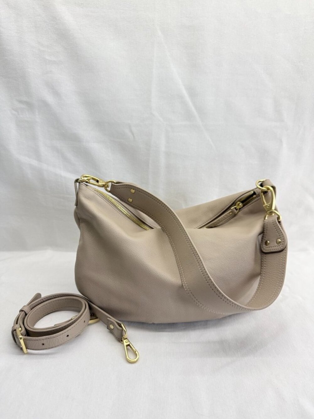 Quince Italian Leather Convertible Crescent Shoulder Bag - Taupe
